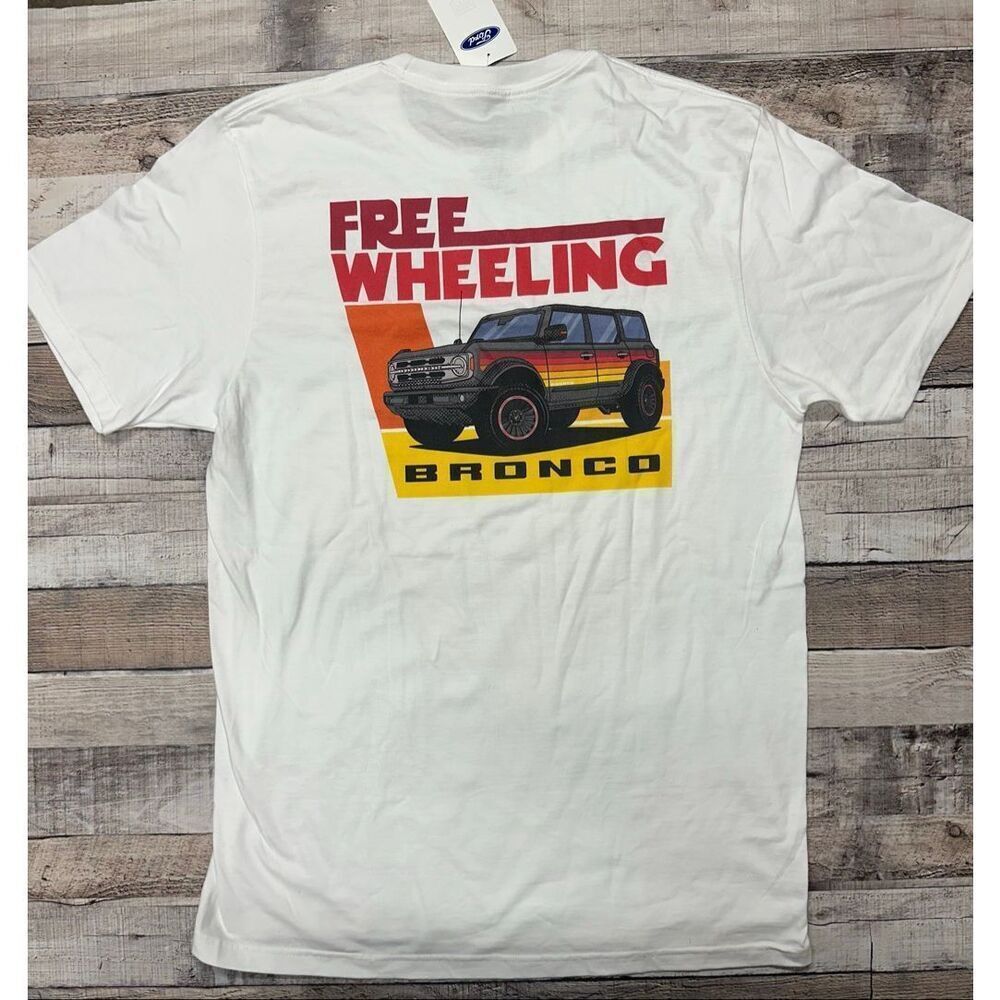 NWT Ford Bronco Free Wheeling Retro White Mens Short Sleeve Crew Neck T-Shirt